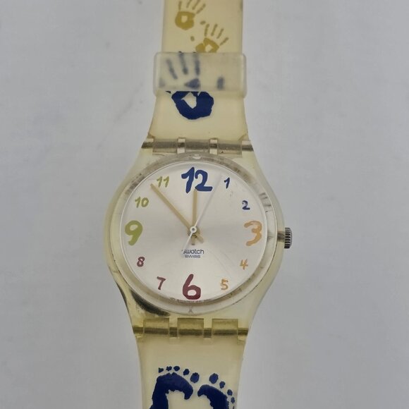 Swatch Watch SAUTE MOUTON Watch GK384 Foot Hand Print crayon 2002 New Battery - Picture 1 of 11